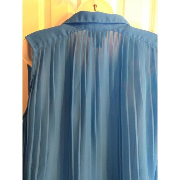 Lane Bryant Top Blue Semi Sheer Sleeveless Pleated Hidden Button Up Sz 24 - Picture 5 of 8